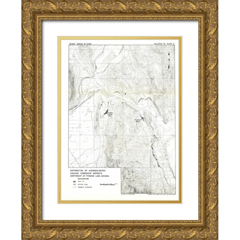Lake Pyramid Calcium Nevada Mines - USGS 1966 Gold Ornate Wood Framed Art Print with Double Matting by USGS