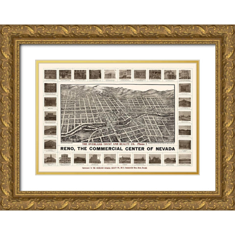 Reno Nevada - Brown 1907  Gold Ornate Wood Framed Art Print with Double Matting by Brown