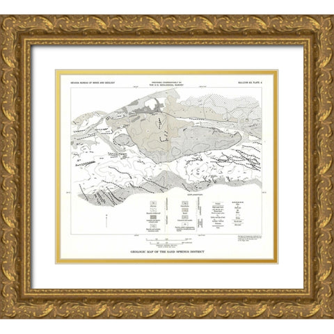 Sand Springs District Nevada Mines - USGS 1951 Gold Ornate Wood Framed Art Print with Double Matting by USGS