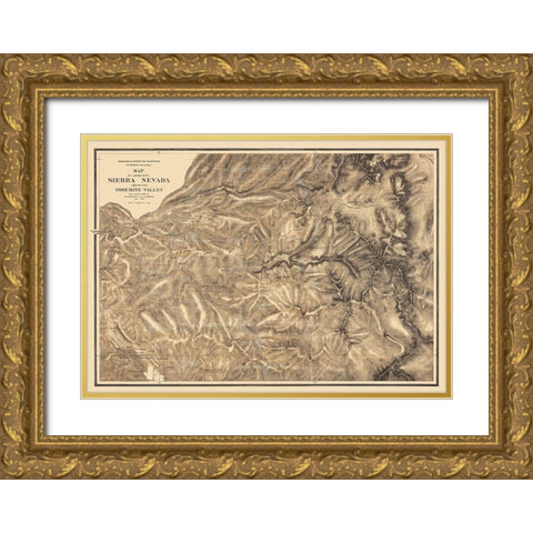 Part of Sierra Nevada California - Whitney 1867 Gold Ornate Wood Framed Art Print with Double Matting by Whitney