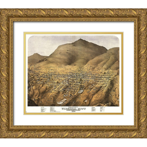 Virginia City Nevada - Koch 1875 Gold Ornate Wood Framed Art Print with Double Matting by Koch