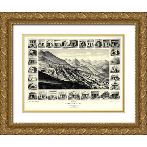 Virginia City Nevada - Brown 1861 Gold Ornate Wood Framed Art Print with Double Matting by Brown
