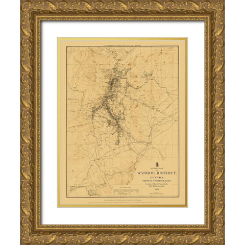 Washoe District Outline Comstock Lode Nevada Gold Ornate Wood Framed Art Print with Double Matting by USGS