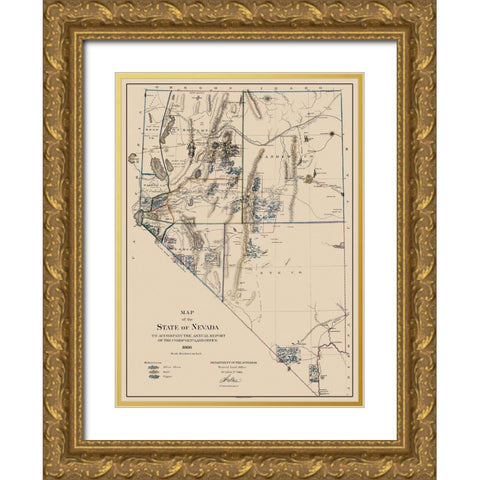 Gold Silver Copper Mines Nevada - USGS 1866 Gold Ornate Wood Framed Art Print with Double Matting by USGS