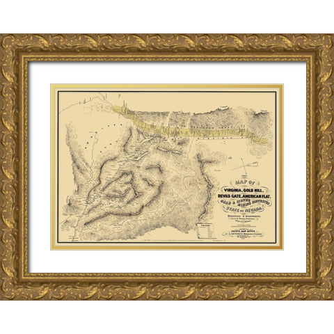 Gold Silver Mining Districts Nevada Gold Ornate Wood Framed Art Print with Double Matting by Higginson