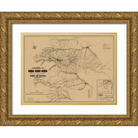 Austin Reese River Mine District Nevada Gold Ornate Wood Framed Art Print with Double Matting by Allardt