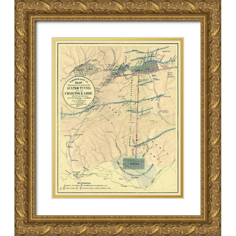Sultro Tunnel Comstock Lode Nevada - Hoffmann 1866 Gold Ornate Wood Framed Art Print with Double Matting by Hoffmann