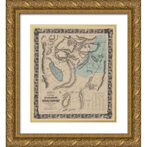 Washoe Silver Region Nevada - Bancroft 1862 Gold Ornate Wood Framed Art Print with Double Matting by Bancroft