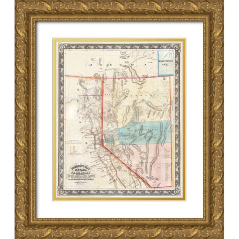 Nevada - Rand McNally 1897 Gold Ornate Wood Framed Art Print with Double Matting by Rand McNally
