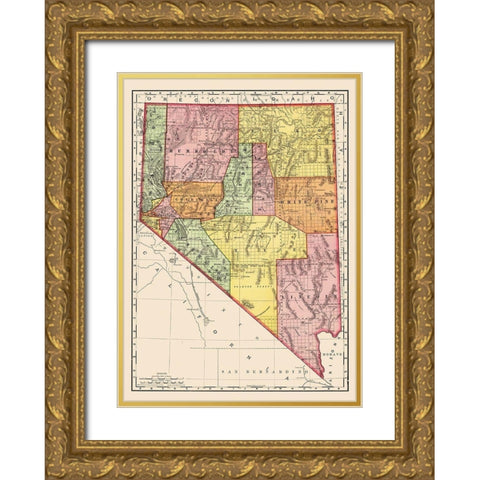 Nevada - Rand McNally 1893 Gold Ornate Wood Framed Art Print with Double Matting by Rand McNally