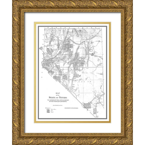 Nevada - Dept of Interior 1866 Gold Ornate Wood Framed Art Print with Double Matting by DOI