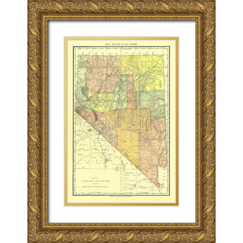Nevada - Rand McNally 1893 Gold Ornate Wood Framed Art Print with Double Matting by Rand McNally