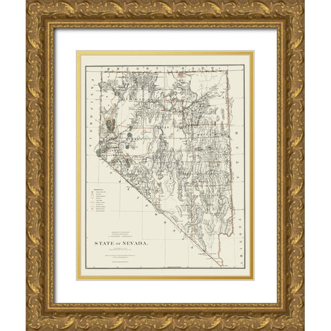 Nevada - USGLO 1879 Gold Ornate Wood Framed Art Print with Double Matting by USGLO