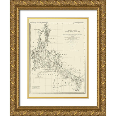 Explorations Nevada Arizona - Wheeler 1871 Gold Ornate Wood Framed Art Print with Double Matting by Wheeler