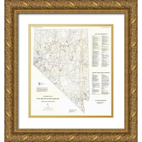 Active Mines Oil Fields Nevada Mines - Payne 1976 Gold Ornate Wood Framed Art Print with Double Matting by Payne