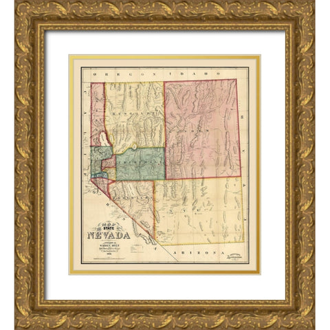 Nevada - Holt 1866  Gold Ornate Wood Framed Art Print with Double Matting by Holt
