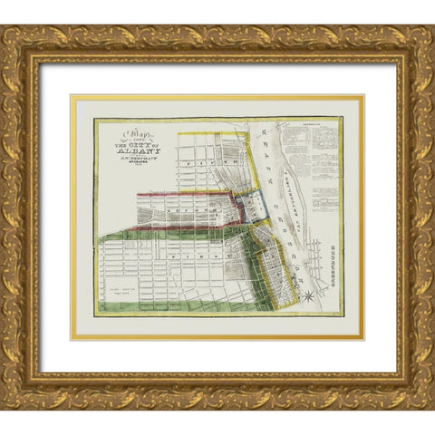 Albany New York - Merchant 1828 Gold Ornate Wood Framed Art Print with Double Matting by Merchant