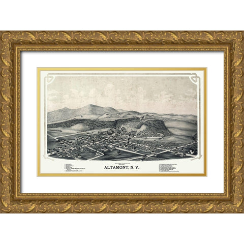 Altamont New York - Burleigh 1889  Gold Ornate Wood Framed Art Print with Double Matting by Burleigh