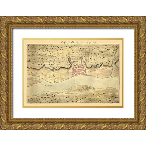 Albany New York -1758 Gold Ornate Wood Framed Art Print with Double Matting by Unknown