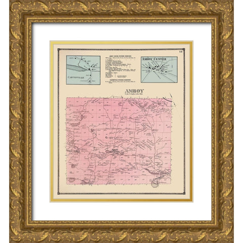 Amboy New York Landowner - Stone 1867 Gold Ornate Wood Framed Art Print with Double Matting by Stone