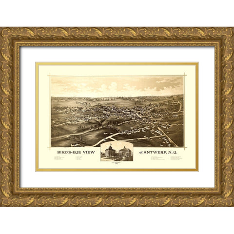 Antwerp New York - Burleigh 1888  Gold Ornate Wood Framed Art Print with Double Matting by Burleigh