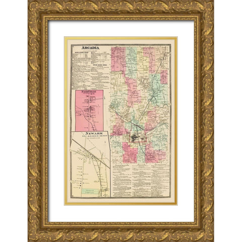Arcadia New York Landowner - Beers 1874 Gold Ornate Wood Framed Art Print with Double Matting by Beers