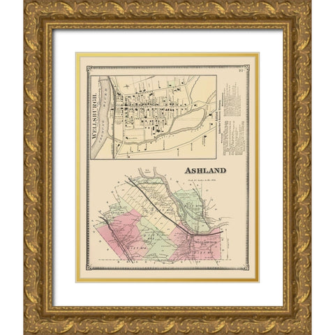 Ashland New York - Beers 1869 Gold Ornate Wood Framed Art Print with Double Matting by Beers