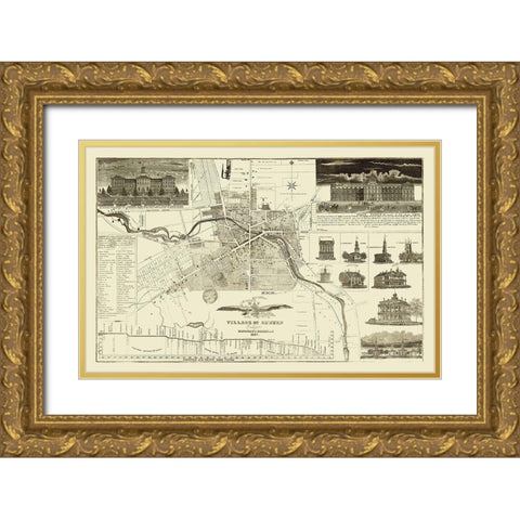 Auburn New York Landowner - Hagaman 1837 Gold Ornate Wood Framed Art Print with Double Matting by Hagaman