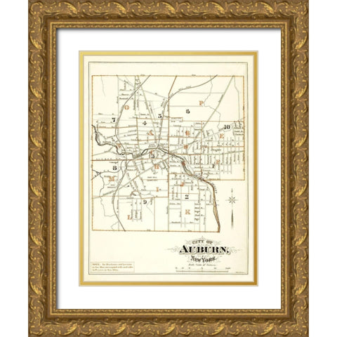 Auburn New York - Mac Cormac 1875 Gold Ornate Wood Framed Art Print with Double Matting by Mac Cormac