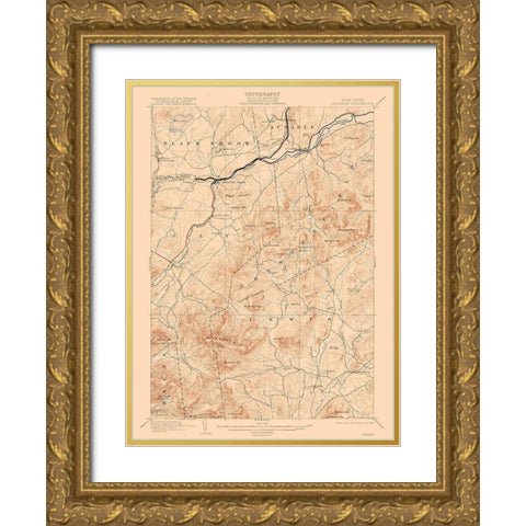 Ausable New York Quad - USGS 1903 Gold Ornate Wood Framed Art Print with Double Matting by USGS