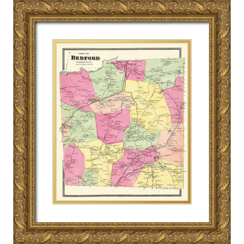 Bedford New York Landowner - Beers 1868 Gold Ornate Wood Framed Art Print with Double Matting by Beers
