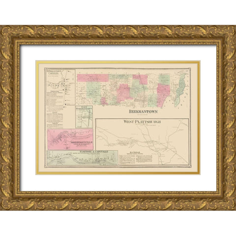 Beekmantown New York Landowner - Beers 1869 Gold Ornate Wood Framed Art Print with Double Matting by Beers
