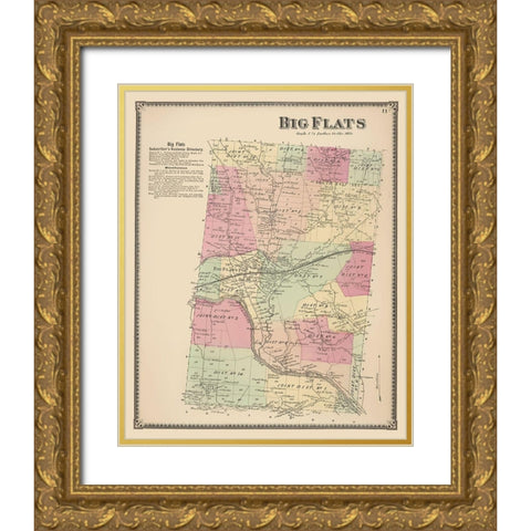 Big Flats New York Landowner - Beers 1869 Gold Ornate Wood Framed Art Print with Double Matting by Beers