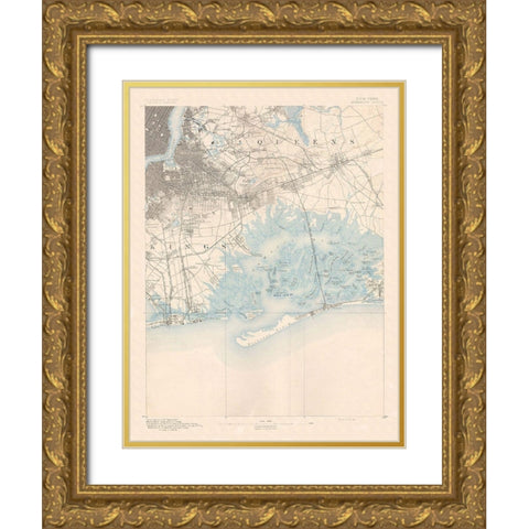 Brooklyn New York Quad - USGS 1891 Gold Ornate Wood Framed Art Print with Double Matting by USGS