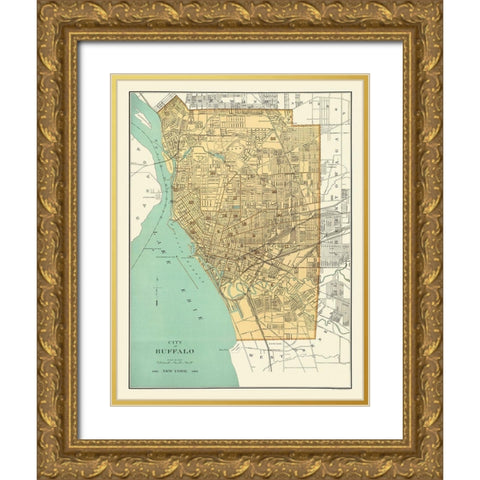 Buffalo New York Gold Ornate Wood Framed Art Print with Double Matting by Bien