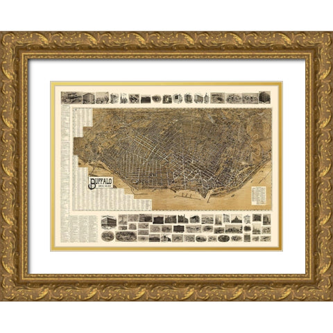Buffalo New York - Landis 1902 Gold Ornate Wood Framed Art Print with Double Matting by Landis