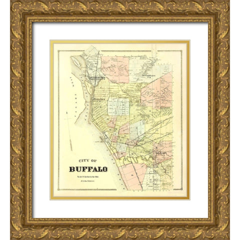 Buffalo New York Landowner - Stone 1866 Gold Ornate Wood Framed Art Print with Double Matting by Stone