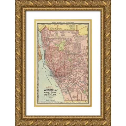 Buffalo New York - Rand McNally 1892 Gold Ornate Wood Framed Art Print with Double Matting by Rand McNally