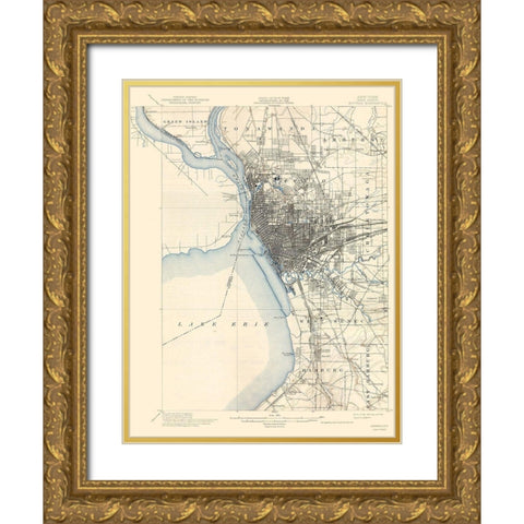 Buffalo New York Quad - USGS 1901 Gold Ornate Wood Framed Art Print with Double Matting by USGS