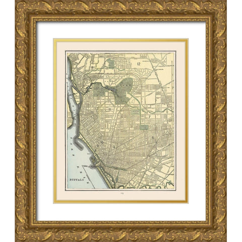 Buffalo  New York - Cram 1892 Gold Ornate Wood Framed Art Print with Double Matting by Cram