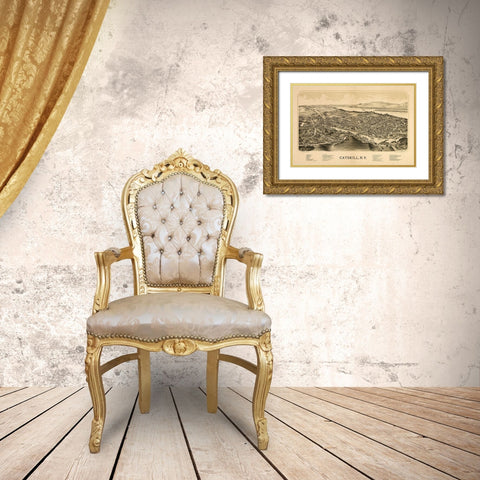 Catskill New York - Burleigh 1889  Gold Ornate Wood Framed Art Print with Double Matting by Burleigh