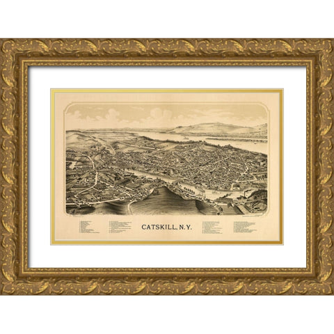 Catskill New York - Burleigh 1889  Gold Ornate Wood Framed Art Print with Double Matting by Burleigh
