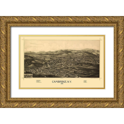 Cambridge New York - Burleigh 1886  Gold Ornate Wood Framed Art Print with Double Matting by Burleigh