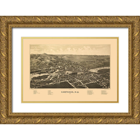 Carthage New York - Burleigh 1888  Gold Ornate Wood Framed Art Print with Double Matting by Burleigh