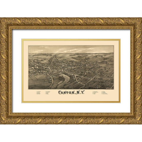Canton New York - Burleigh 1885  Gold Ornate Wood Framed Art Print with Double Matting by Burleigh