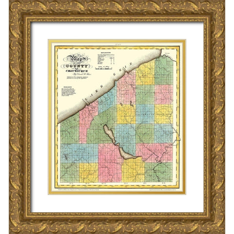 Chautauque New York - Burr 1829 Gold Ornate Wood Framed Art Print with Double Matting by Burr
