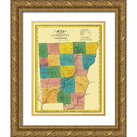 Chenango New York Landowner - Burr 1829 Gold Ornate Wood Framed Art Print with Double Matting by Burr