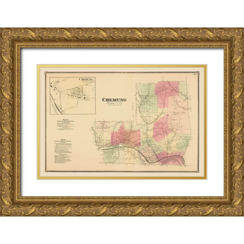 Chemung New York Landowner - Beers 1869 Gold Ornate Wood Framed Art Print with Double Matting by Beers