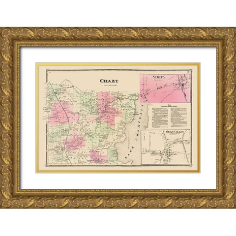 Chazy New York Landowner - Beers 1869 Gold Ornate Wood Framed Art Print with Double Matting by Beers