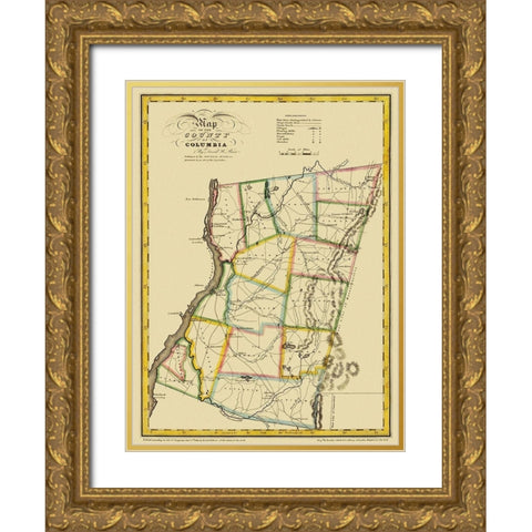Columbia New York - Burr 1829 Gold Ornate Wood Framed Art Print with Double Matting by Burr